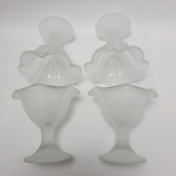 Vintage Pedesta Frosted Tulip Satin Sundae Ice Cream Dessert Glass Dishes 4 Sets - Picture 12 of 12